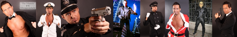 Thomas Showkostüme - eine kleine Auswahl. Chippendale, Navy - Officer and a Gentleman, U.S. Policeman, Terminator 2, American Chauffeur, Stripolaus, Ghost Rider, James Bond 007